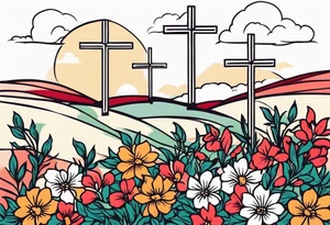 three crosses on hill


vintage flowers
old school vintage simple traditional design 



bold color simple tattoo idea
