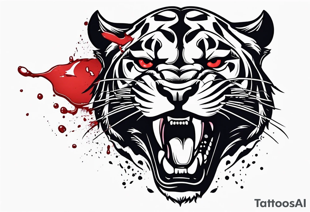 a panthera head with blood drops from mouth tattoo idea