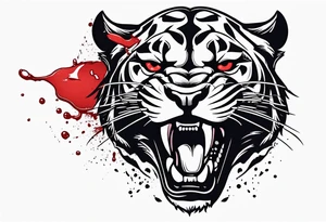 a panthera head with blood drops from mouth tattoo idea