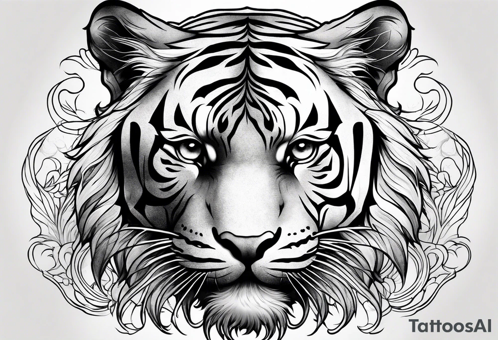 tiger with a full body not just its head with its body twisting clouds around tattoo idea