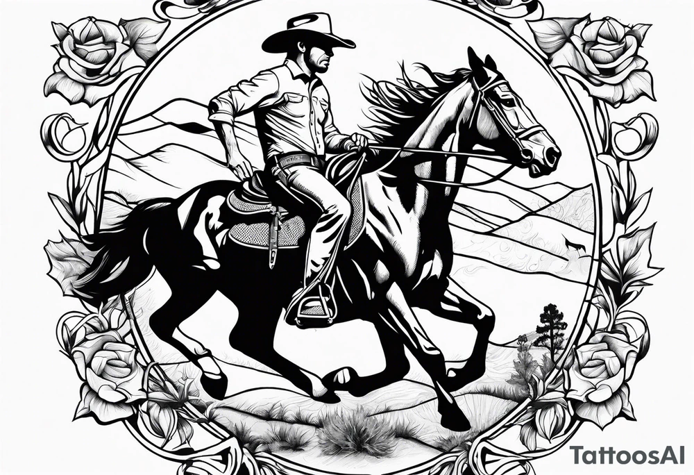 australian cowboy themed tattoo bucking horse cattle campdraft Australian stockman drover cowboy tattoo outline tattoo idea