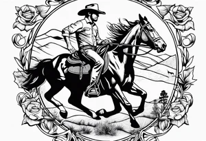 australian cowboy themed tattoo bucking horse cattle campdraft Australian stockman drover cowboy tattoo outline tattoo idea