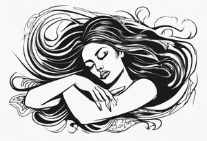 abstract woman laying with her back facing the front and her hair flowing tattoo idea