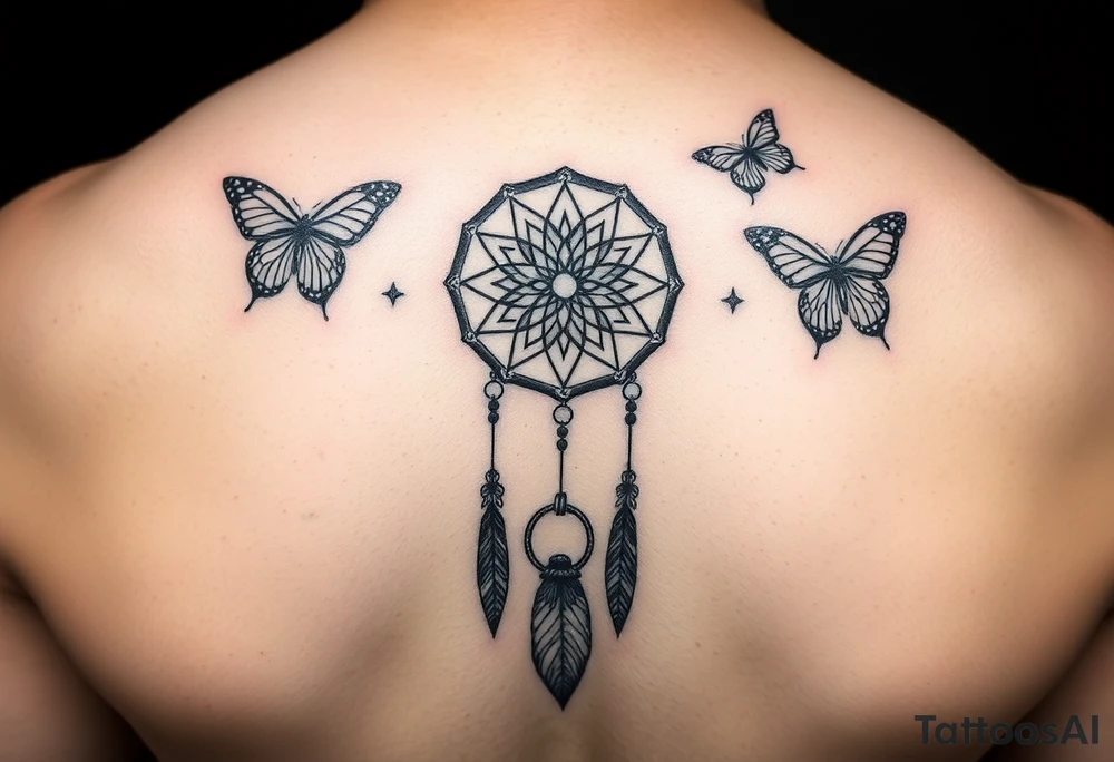 Small Simple dream catcher with butterflies tattoo idea