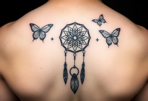 Small Simple dream catcher with butterflies tattoo idea
