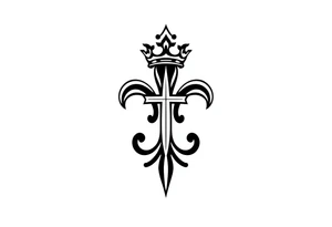 a flor de lis with a crown and a cross inside the flor de lis tattoo idea