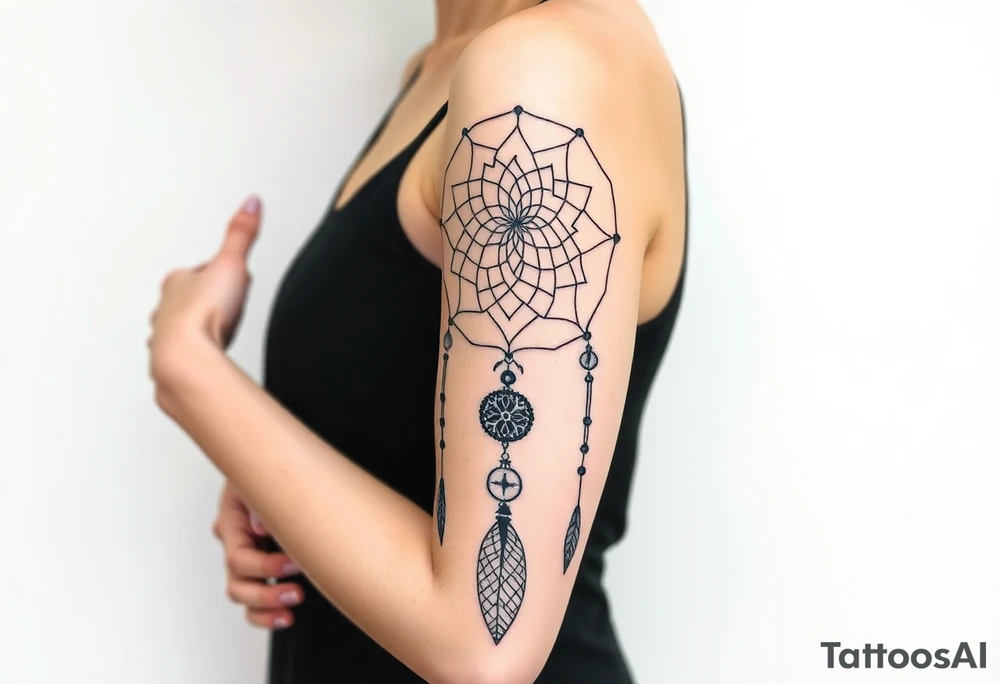 Dreamcatcher with runes caught in it with protection symbol tattoo idea