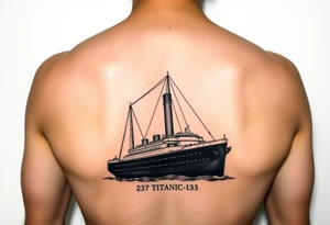 Ship image of Titanic with coordinates tattoo idea