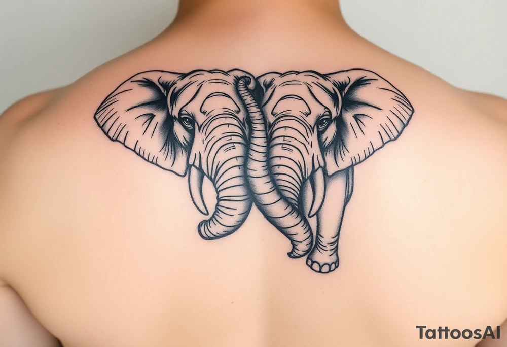 cople of elphant facing foward tangling their trunks tattoo idea
