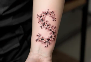 A cherry blossom-covered "S" with pale pink flowers and brown branches. tattoo idea