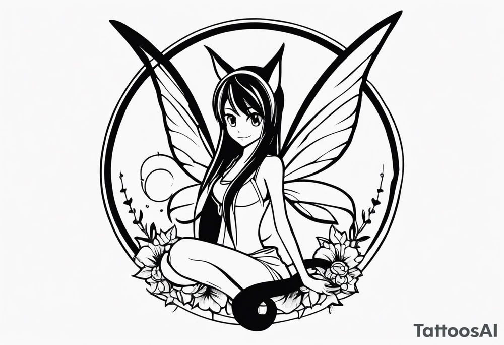 A fairy with a tail that is the fairy in the Fairy Tail anime guild logo in the same position tattoo idea