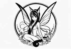 A fairy with a tail that is the fairy in the Fairy Tail anime guild logo in the same position tattoo idea