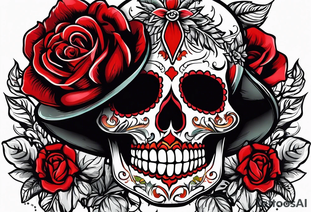day of dead, red rose, Mexican hat, no skull tattoo idea