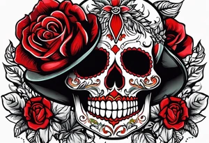 day of dead, red rose, Mexican hat, no skull tattoo idea