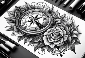 Combined tattoo with various nautical elements like anchor, compass and other nautical elements tattoo idea