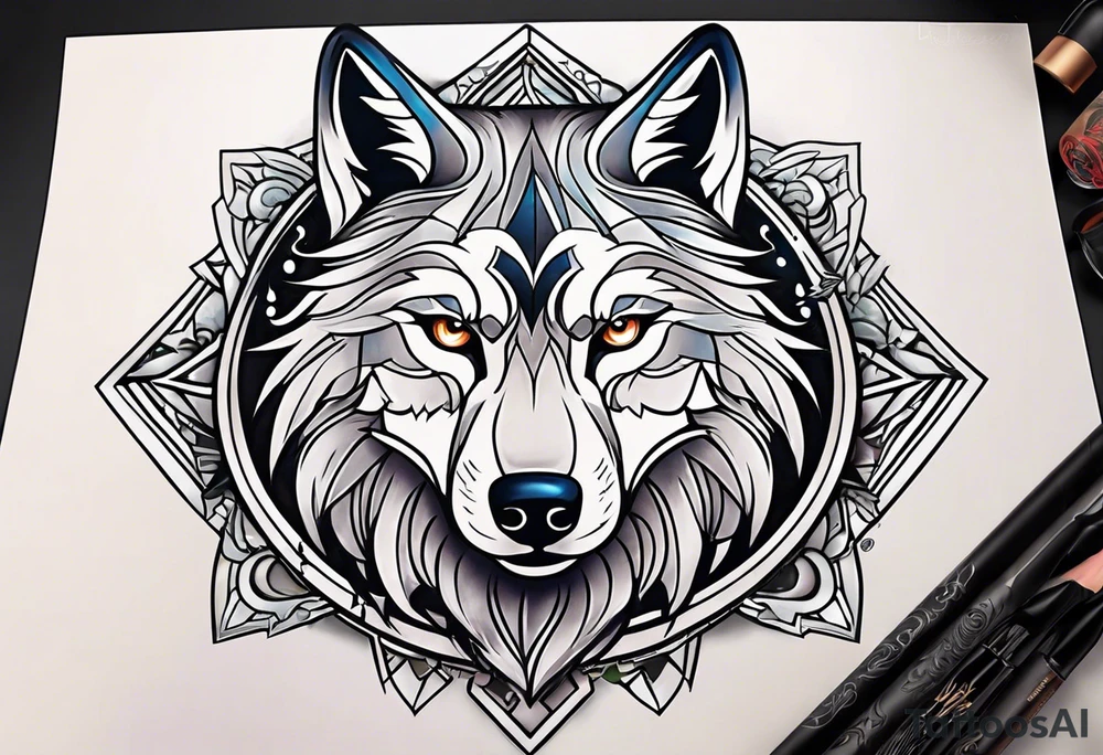 Neotraditional wolf tattoo idea