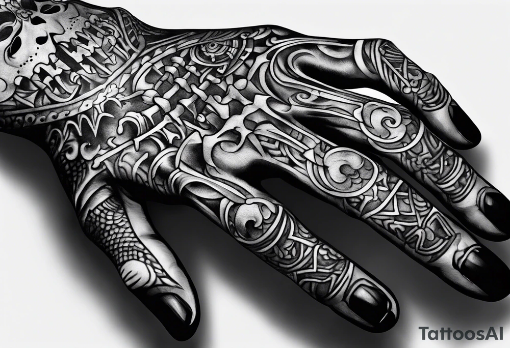 skeleton hand for man,says kayla somewhere on it, tattoo idea