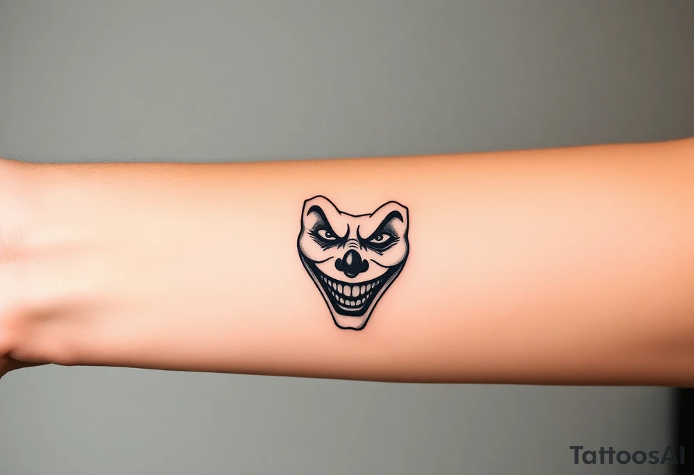 poker joker face in bad clown mask tattoo idea