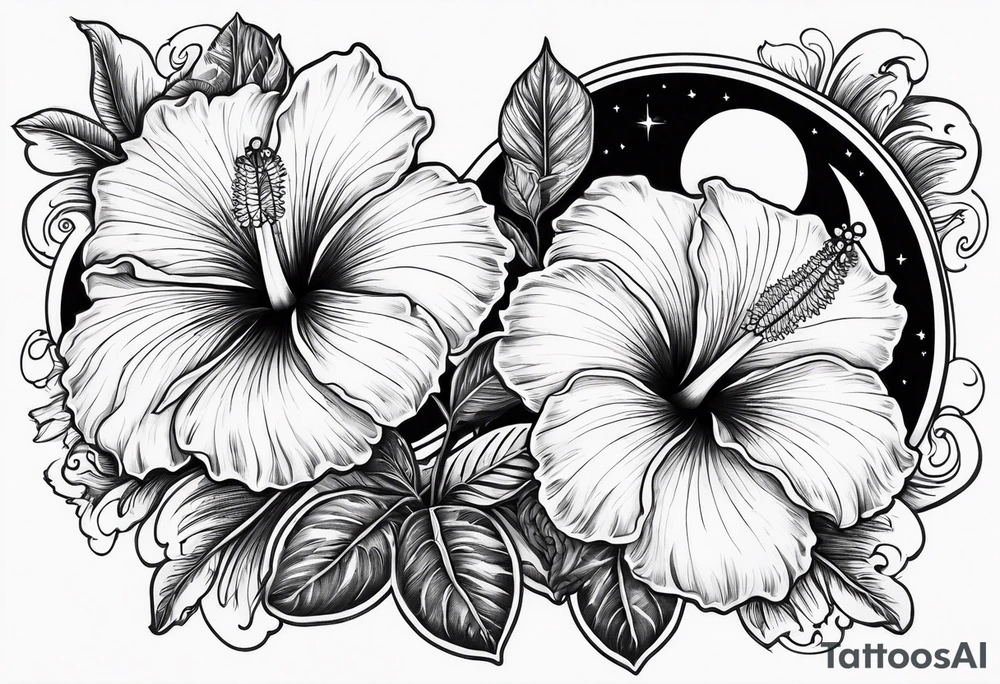 hibiscus flowers with moon and sun something inspirational and meaning for the forearm tattoo idea