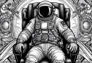 An astronaut doing a bench press exercise tattoo idea