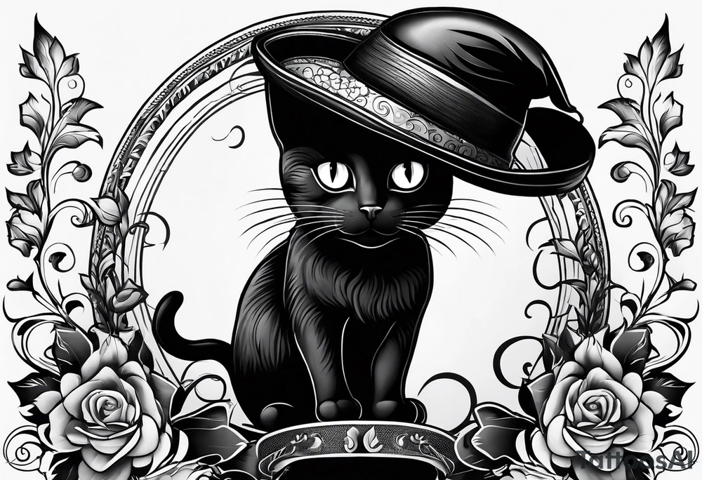 Black cat with funny hat and sweater tattoo idea Black cat with funny hat and sweater tattoo idea