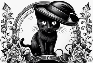 Black cat with funny hat and sweater tattoo idea