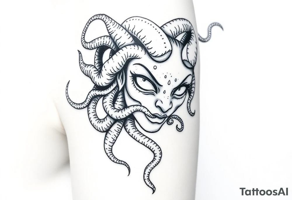 Sexy Medusa with white eyes tattoo idea