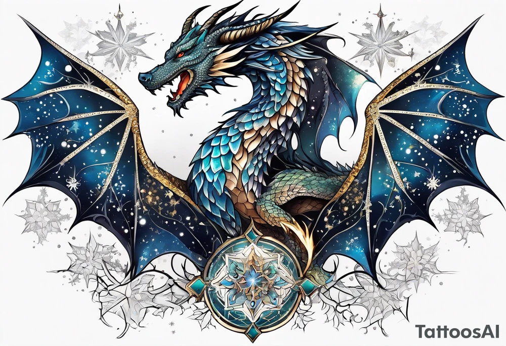 Constellation, dragon,snowflake tattoo idea