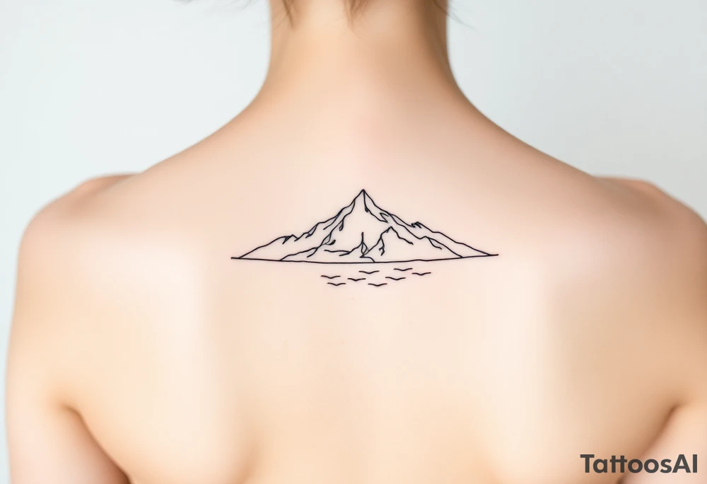 fine line tattoo of mountain and sea tattoo idea
