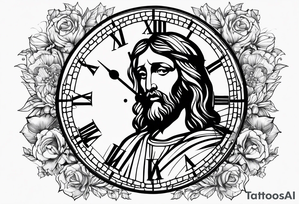 Clock with Jesus tattoo idea