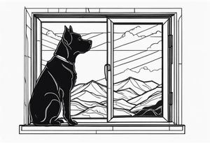 dog looking out window tattoo idea