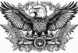 hanging flag with eagles flying under tattoo idea