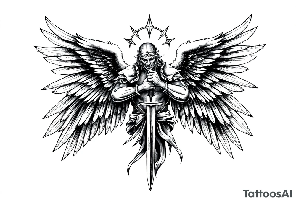 Holy Archangel, Biblical, Christianity, Heavenly Army, Hebrew, Guards of Christianity, Holding a sword, having six wings, seraphim tattoo idea