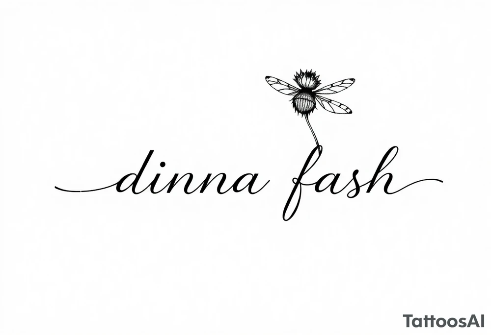 minimaliste simple thistle with dragonfly text : dinna fash tattoo idea