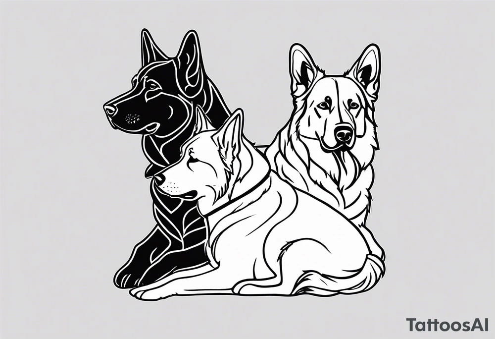 a golden retriever and a german shepherd both in jujitsu gis no pattern tattoo idea