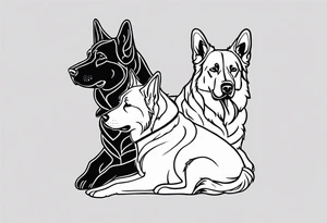 a golden retriever and a german shepherd both in jujitsu gis no pattern tattoo idea