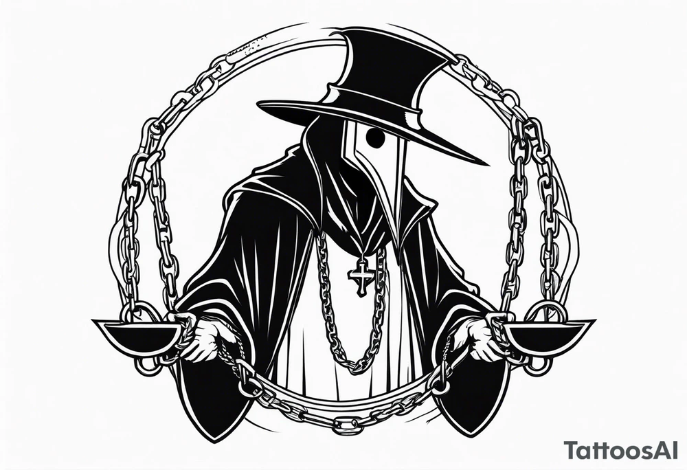 plague doctor holding chains tattoo idea