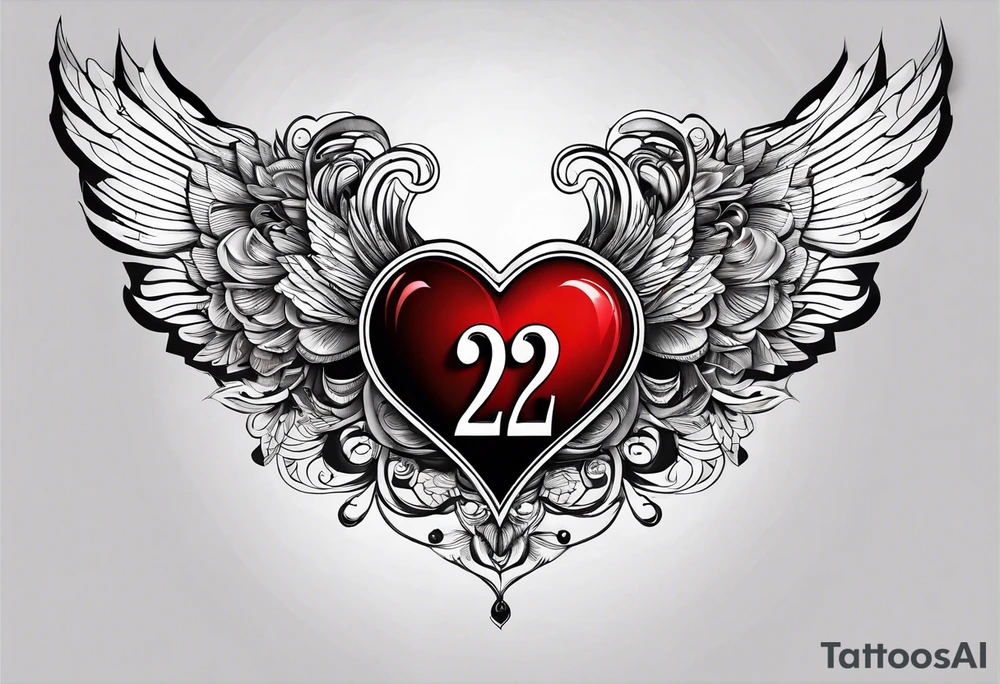 A heart in the form of the number 22 with wings tattoo idea