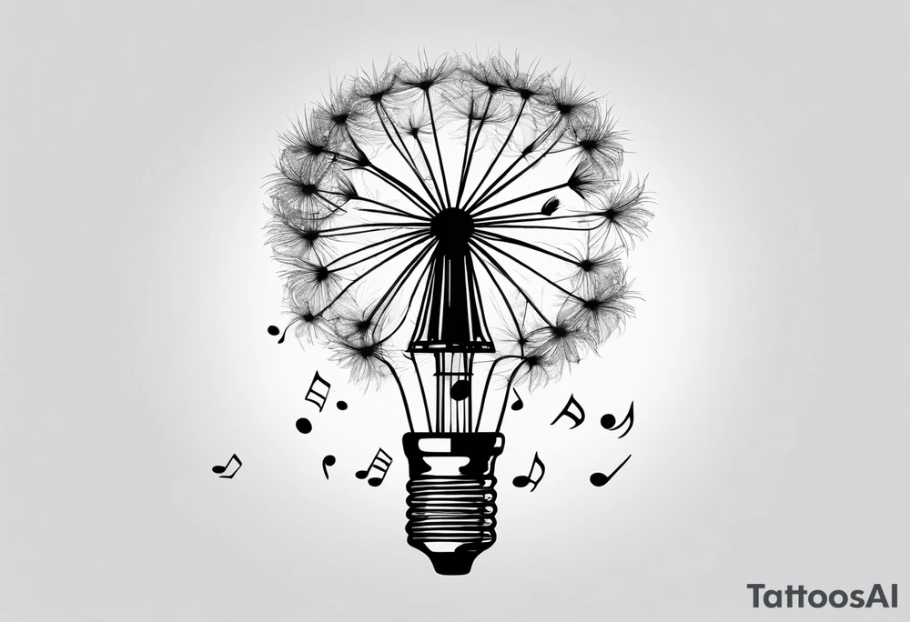 Dandelion puff breaking off into music notes tattoo idea