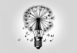 Dandelion puff breaking off into music notes tattoo idea