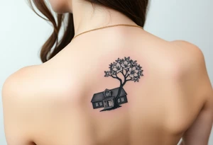 Texas Longhorn School with tree growing out of it with flowers blooming tattoo idea