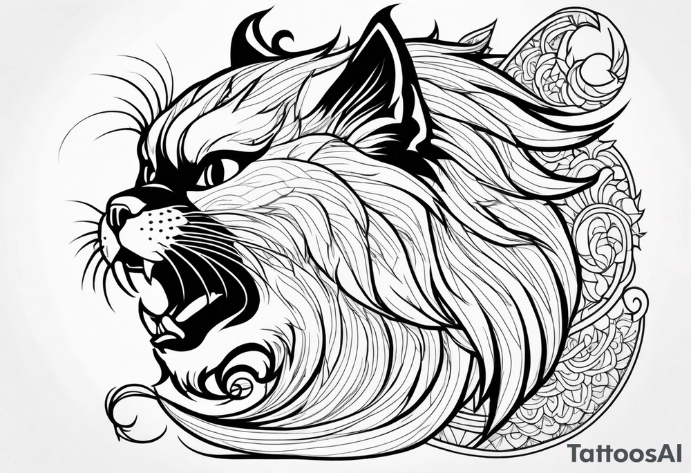 Powerful Himalayan cat that looks like a dragon roaring tattoo idea