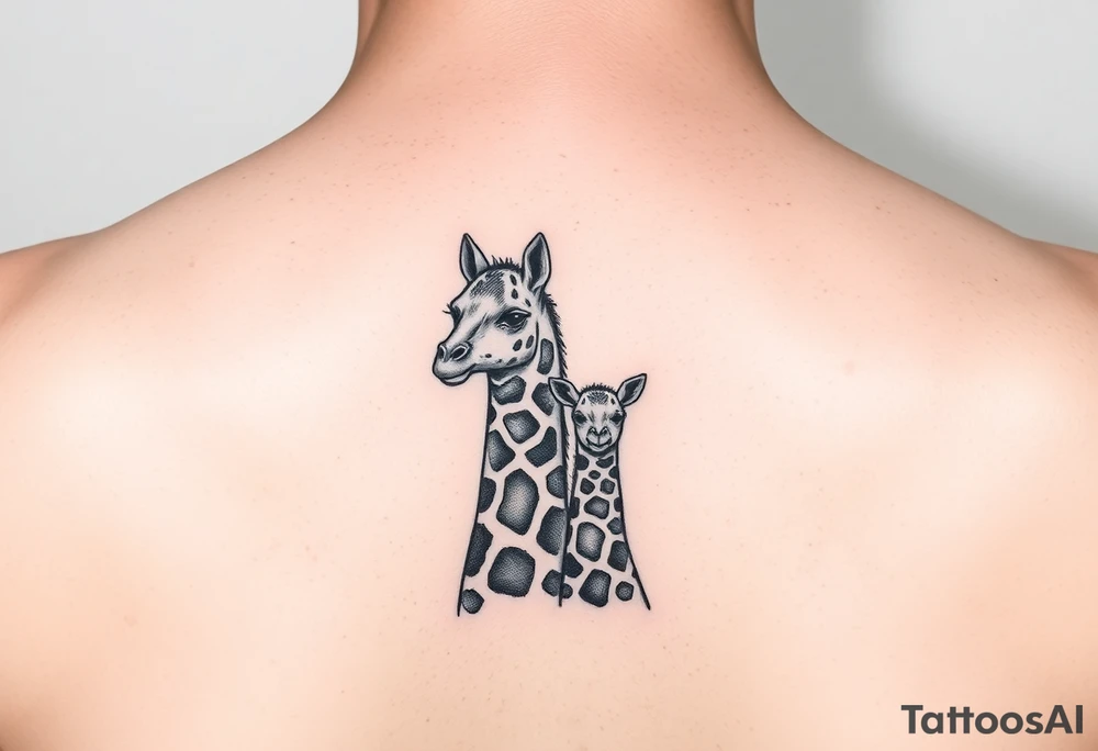 Dos jirafas hermanas. El hermano mayor de color azul y la pequeña de color amarillo. Un diseño minimalista y para un tatuaje pequeño tattoo idea