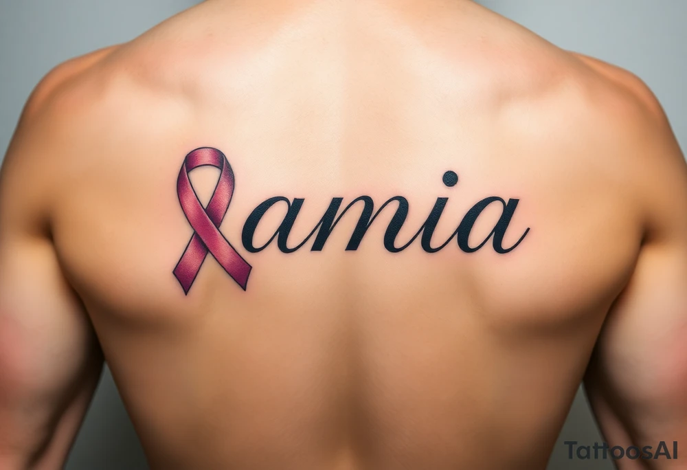 The name Samia. With a breast cancer (in pink) ribbon flowing off the last a. tattoo idea