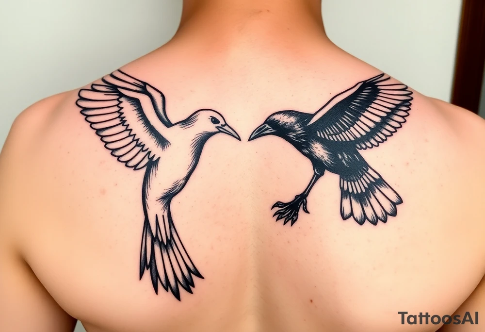 dove and raven fighting tattoo idea