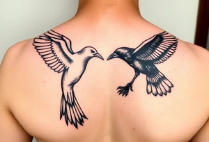 dove and raven fighting tattoo idea