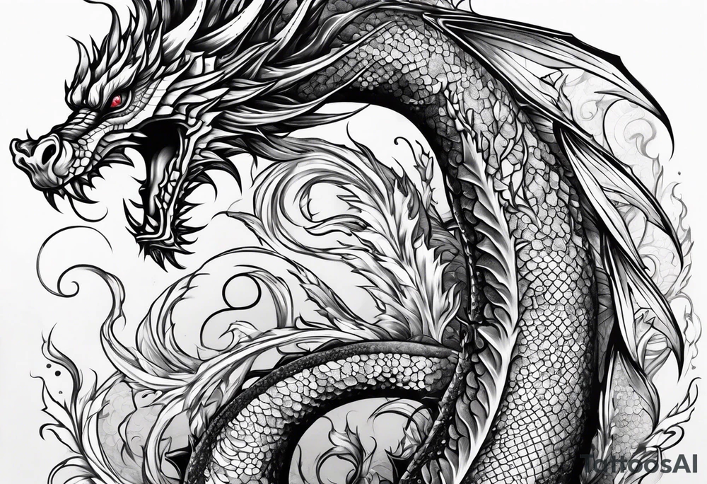 Tall skinny line dragon tattoo idea