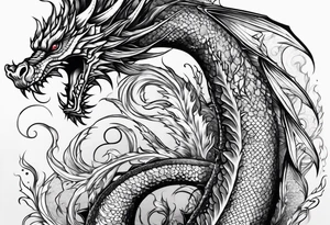 Tall skinny line dragon tattoo idea