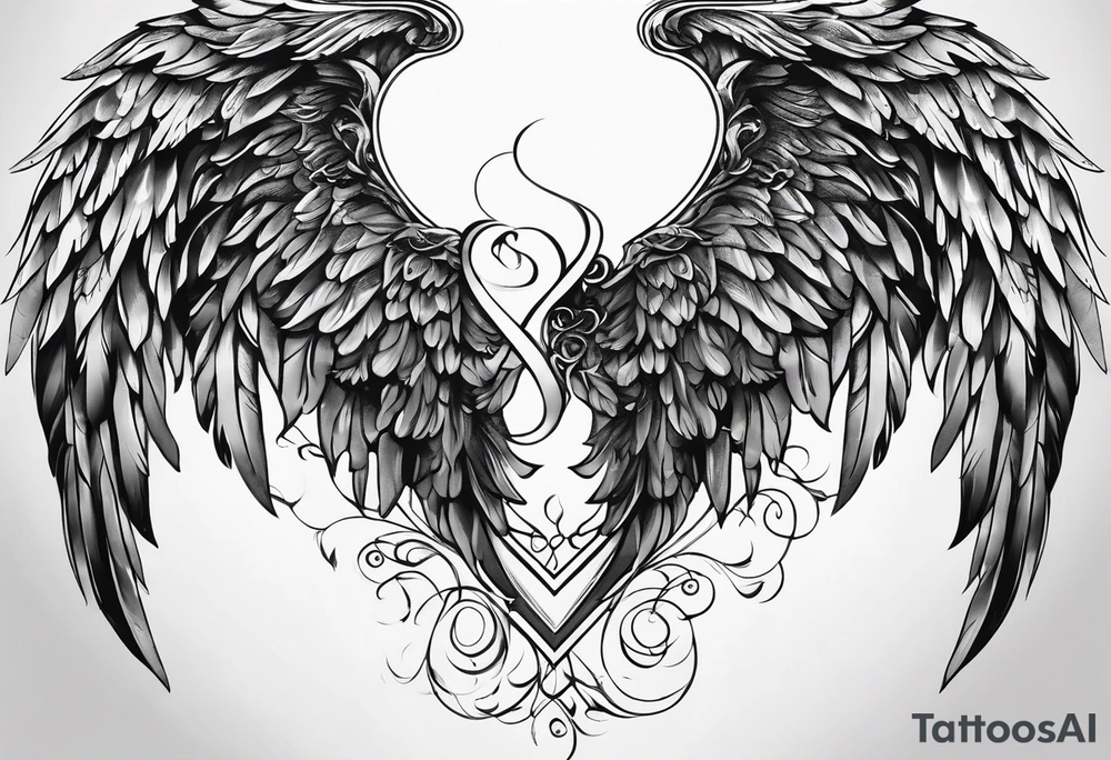 Angel wing with the numbers of 999 and lines tattoo idea