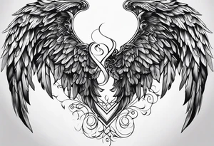 Angel wing with the numbers of 999 and lines tattoo idea